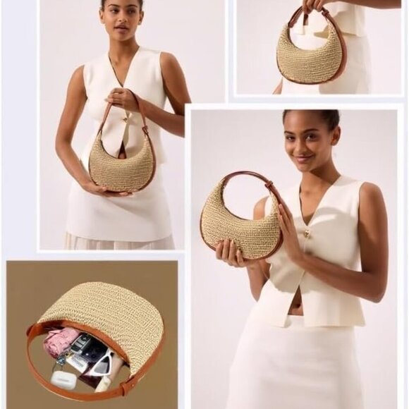 Straw Crossbody Bag Woven Hobo Purse Shoulder Bag Adjustable Strap Beach - Picture 4 of 6